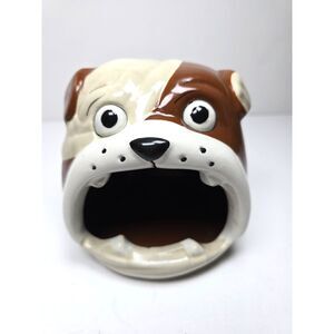 Bulldog Sponge Holder Sink Caddy Brown White Ceramic Dog Kitsch Scrubby Dog